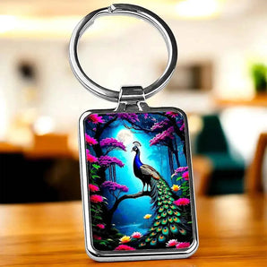 Porte-Clé Paon illustré à la main en Anjou