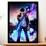 Cadre Noir Sung Jin-Woo Solo Leveling illustré à la main en Anjou