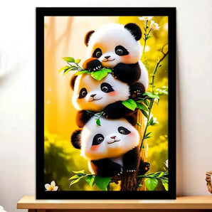 Cadre Noir Bébés Pandas illustré à la main en Anjou
