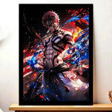 Cadre Noir Akaza Demon Slayer illustré à la main en Anjou
