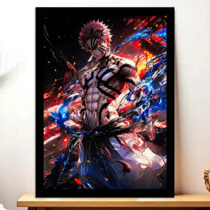 Cadre Noir Akaza Demon Slayer illustré à la main en Anjou