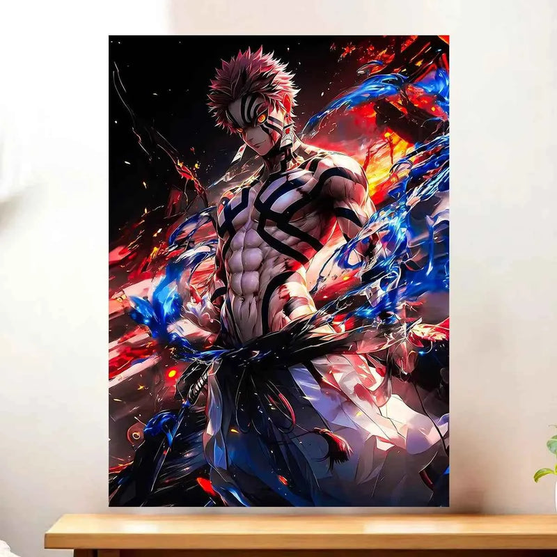 Affiche Akaza Demon Slayer illustrée à la main en Anjou