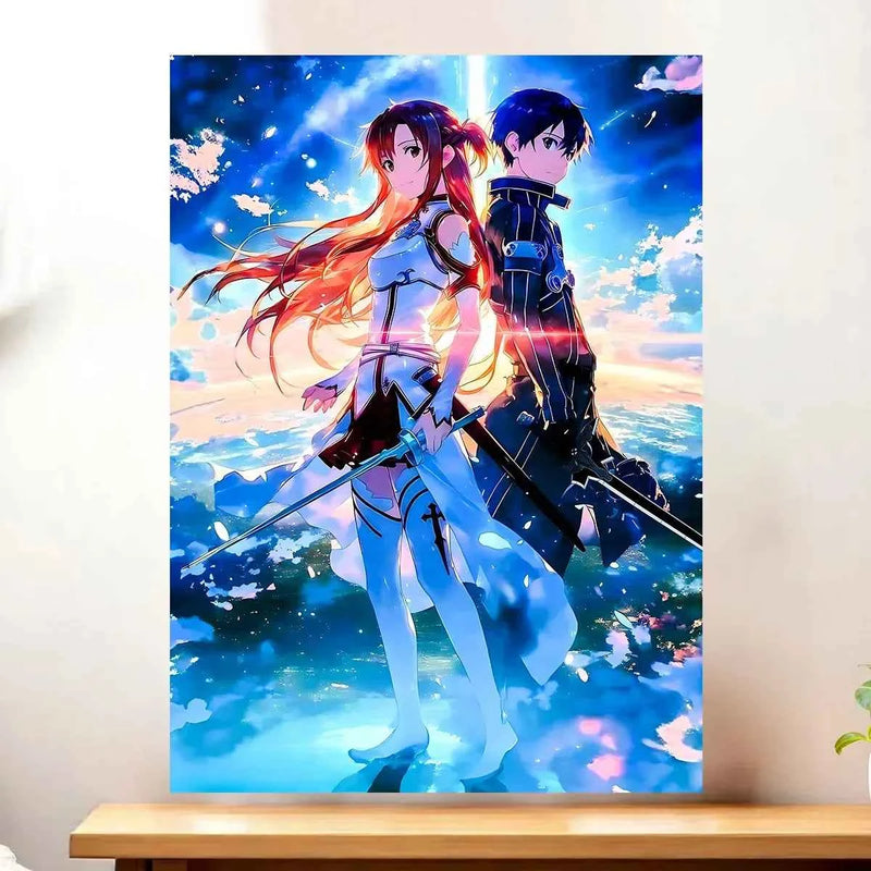 Affiche Asuna et Kirito Sword Art Online illustrée à la main en Anjou