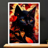 Cadre Blanc Chat Automne illustré à la main en Anjou