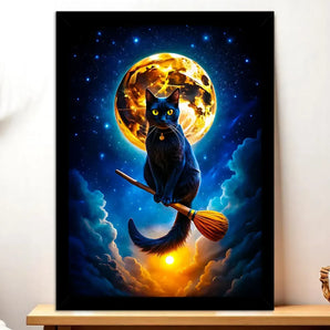 Cadre Noir Chat Balais illustré à la main en Anjou