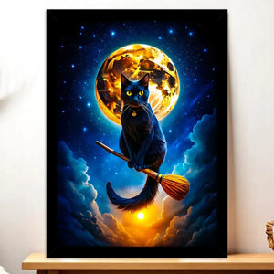 Cadre Noir Chat Balais illustré à la main en Anjou