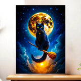 Affiche Chat Balais illustrée à la main en Anjou