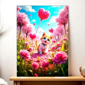 Tableau Chat Coeur illustré à la main en Anjou