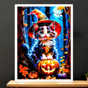 Cadre Blanc Chat Halloween illustré à la main en Anjou