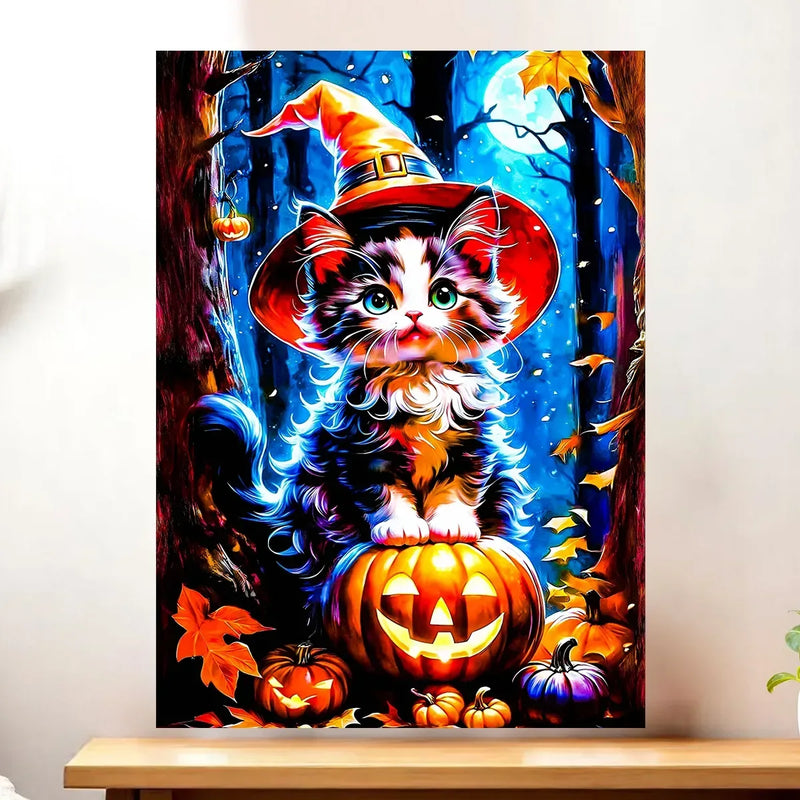 Affiche Chat Halloween illustrée à la main en Anjou