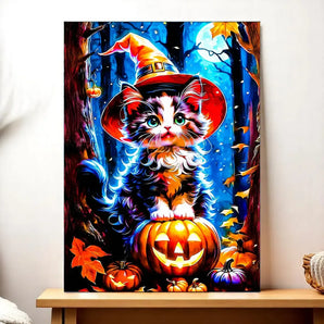 Tableau Chat Halloween illustré à la main en Anjou
