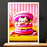 Cadre Blanc Chat Macaron illustré à la main en Anjou