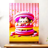 Affiche Chat Macaron illustrée à la main en Anjou