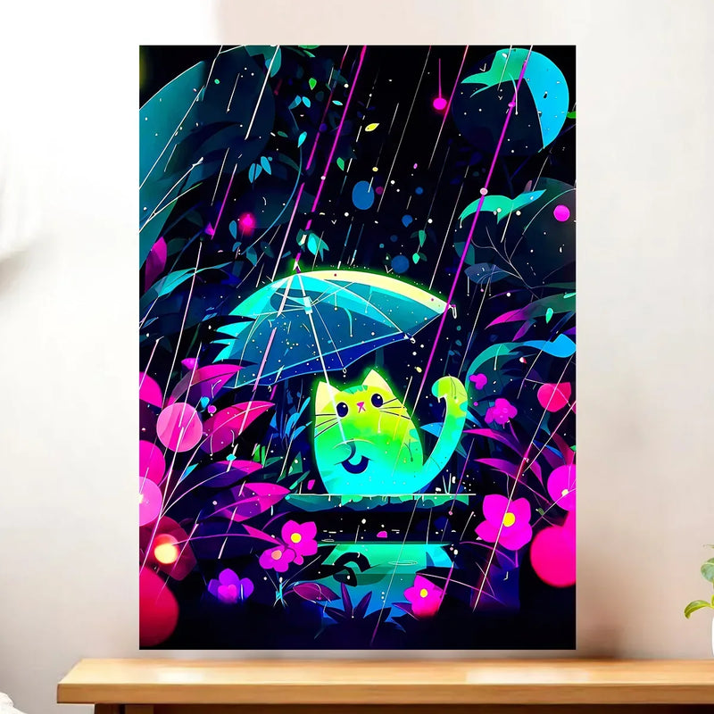 Affiche Chat Néon illustrée à la main en Anjou