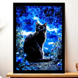 Cadre Noir Chat Noir illustré à la main en Anjou