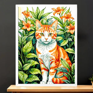 Cadre Blanc Chat Paisible illustré à la main en Anjou