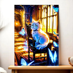 Tableau Chat Papillon illustré à la main en Anjou