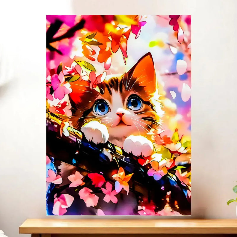 Affiche Chat Printemps illustrée à la main en Anjou