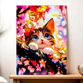 Tableau Chat Printemps illustré à la main en Anjou