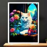 Cadre Blanc Chat Royal illustré à la main en Anjou