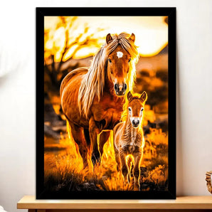 Cadre Noir Cheval Famille illustré à la main en Anjou