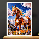 Cadre Blanc Cheval Majestueux illustré à la main en Anjou