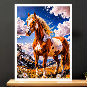 Cadre Blanc Cheval Majestueux illustré à la main en Anjou