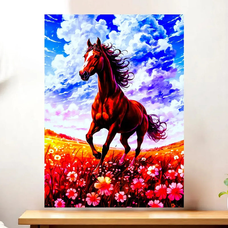 Affiche Cheval Prairie illustrée à la main en Anjou