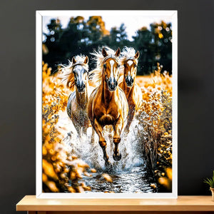 Cadre Blanc Chevaux Sauvages illustré à la main en Anjou