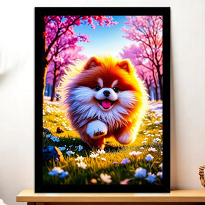 Cadre Noir Chien Fluffy illustré à la main en Anjou