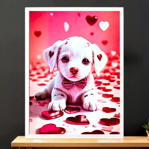 Cadre Blanc Chien Coeur illustré à la main en Anjou