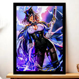 Cadre Noir Clorinde Genshin Impact illustré à la main en Anjou