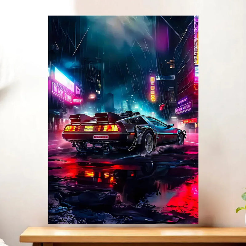Affiche DeLorean illustrée à la main en Anjou