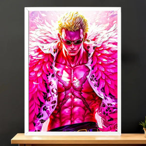Cadre Blanc Doflamingo One Piece illustré à la main en Anjou