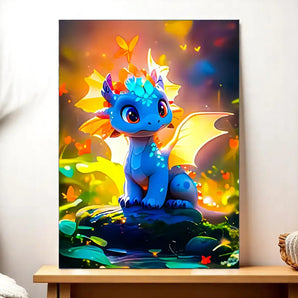 Tableau Dragon Bleu illustré à la main en Anjou