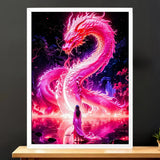 Cadre Blanc Dragon Chinois Rose