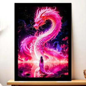 Cadre Noir Dragon Chinois Rose