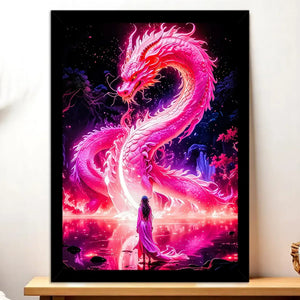 Cadre Noir Dragon Chinois Rose