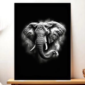 Cadre Noir Éléphant Noir et Blanc illustré à la main en Anjou