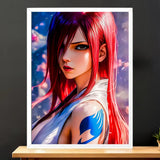 Cadre Blanc Erza Fairy Tail illustré à la main en Anjou
