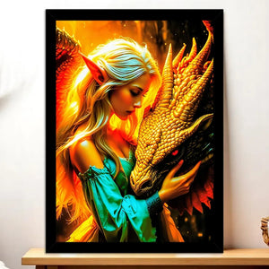 Cadre Noir Femme et Dragon