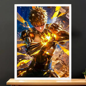 Cadre Blanc Genos One Punch Man illustré à la main en Anjou