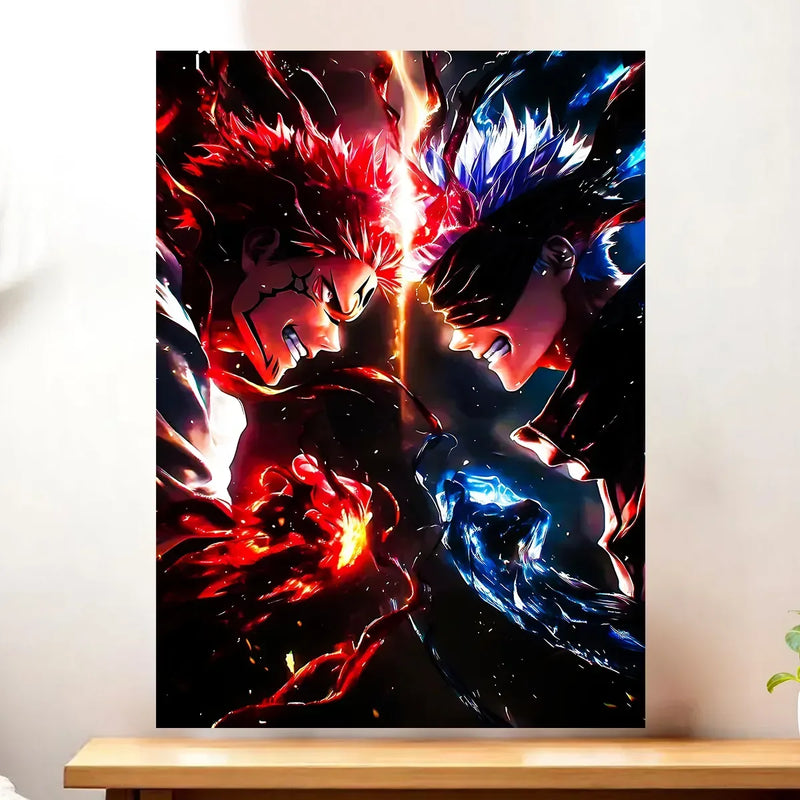 Affiche Gojo VS Sukuna Jujutsu Kaisen illustrée à la main en Anjou