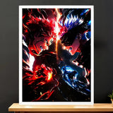 Cadre Blanc Gojo VS Sukuna Jujutsu Kaisen illustré à la main en Anjou