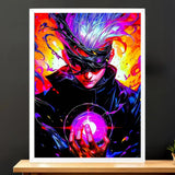 Cadre Blanc Gojo Jujutsu Kaisen illustré à la main en Anjou