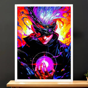 Cadre Blanc Gojo Jujutsu Kaisen illustré à la main en Anjou