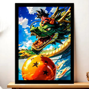Cadre Noir Goku Shenron Dragon Ball illustré à la main en Anjou
