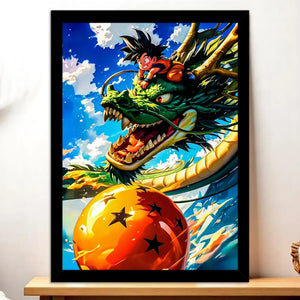 Cadre Noir Goku Shenron Dragon Ball illustré à la main en Anjou