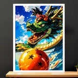 Cadre Blanc Goku Shenron Dragon Ball illustré à la main en Anjou
