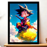 Cadre Noir Goku Nuage Magique Dragon Ball illustré à la main en Anjou